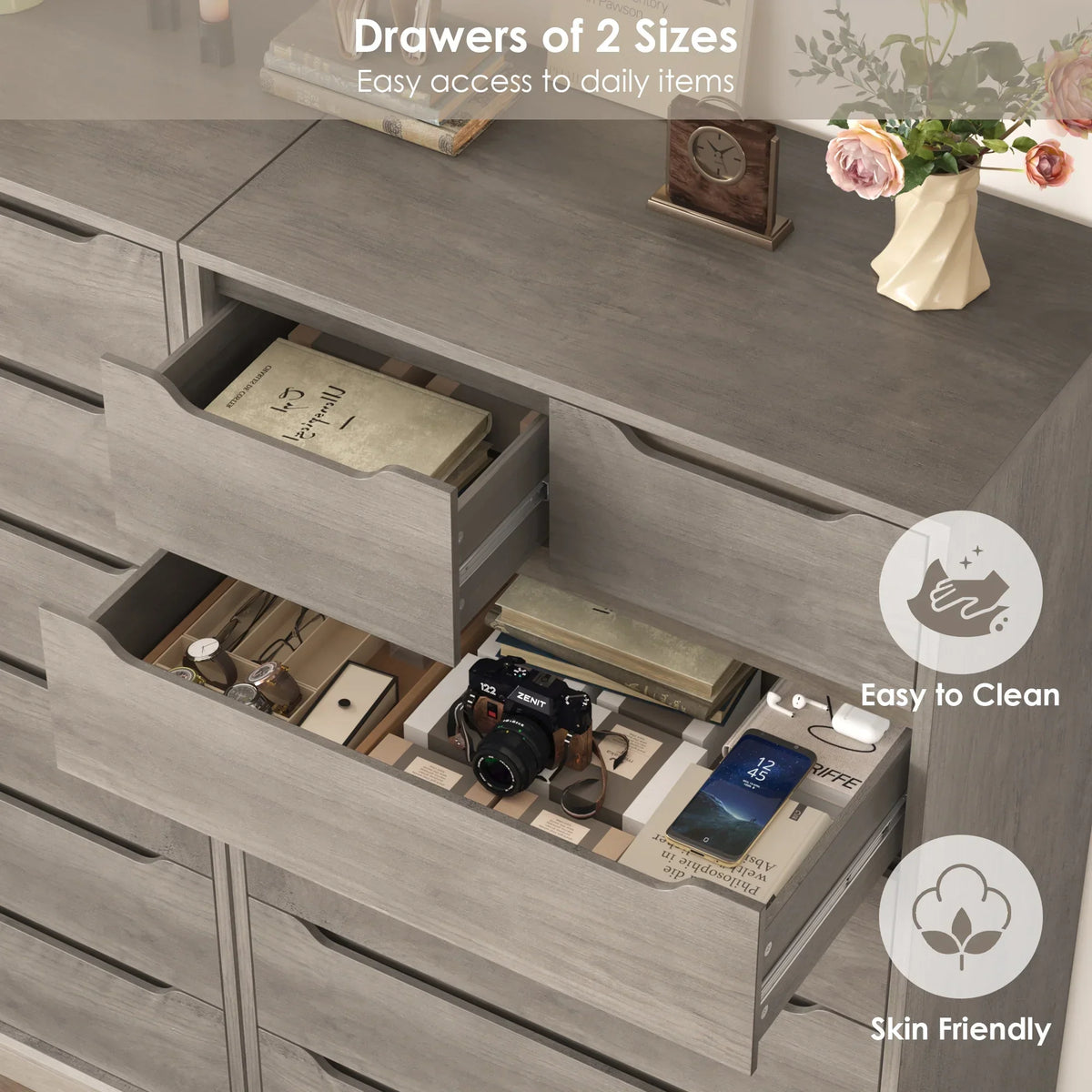 Nouveauté 2026 – Commode blanche Homfa 7 tiroirs, 130 cm de hauteur, meuble de rangement en bois avec base stable améliorée, commode verticale pour chambre ou salon