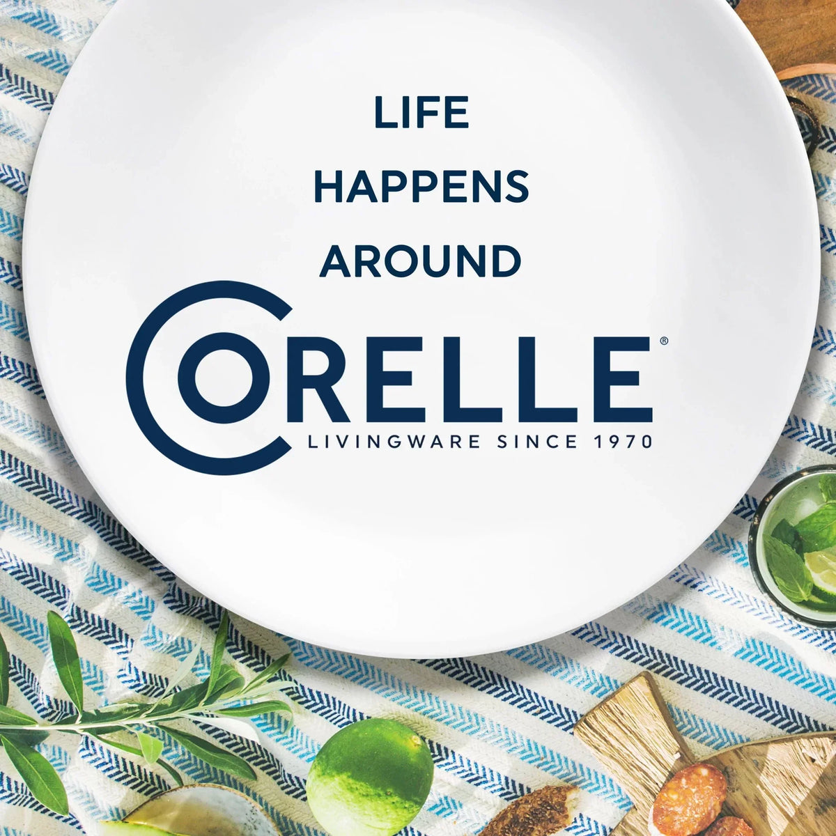 Nouveauté 2026 – Service de table en verre 18 pièces Corelle Indigo Speckle (pour 6 personnes