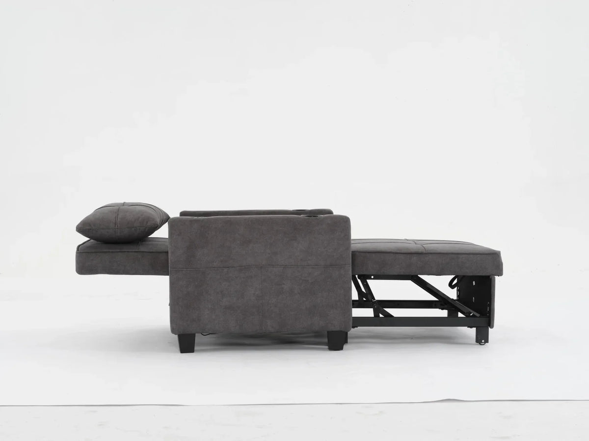 Nouveauté 2026 – Canapé-lit futon convertible , fauteuil-lit multifonctionnel 3 en 1 avec ports USB, dossier inclinable réglable, idéal pour les petits espaces (salon, chambre), revêtement en tissu technique, gris foncé