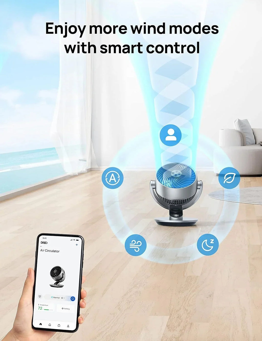 Nouveauté 2026 – Ventilateur oscillant Dreo de 10,24 pouces à 4 vitesses et débit d'air de 343 pi³/min