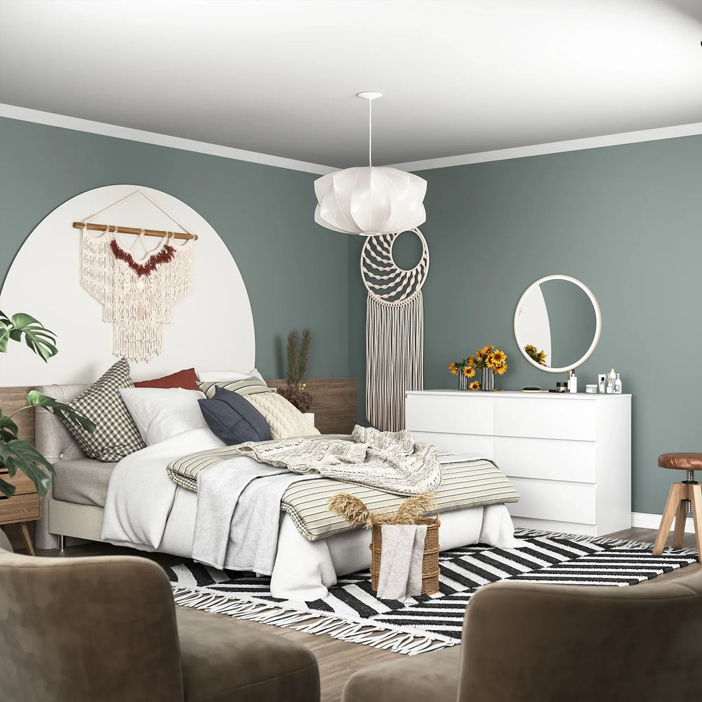 Nouveauté 2026 – Commode Resenkos moderne style milieu du siècle, 6 tiroirs, large, pour chambre à coucher, grise