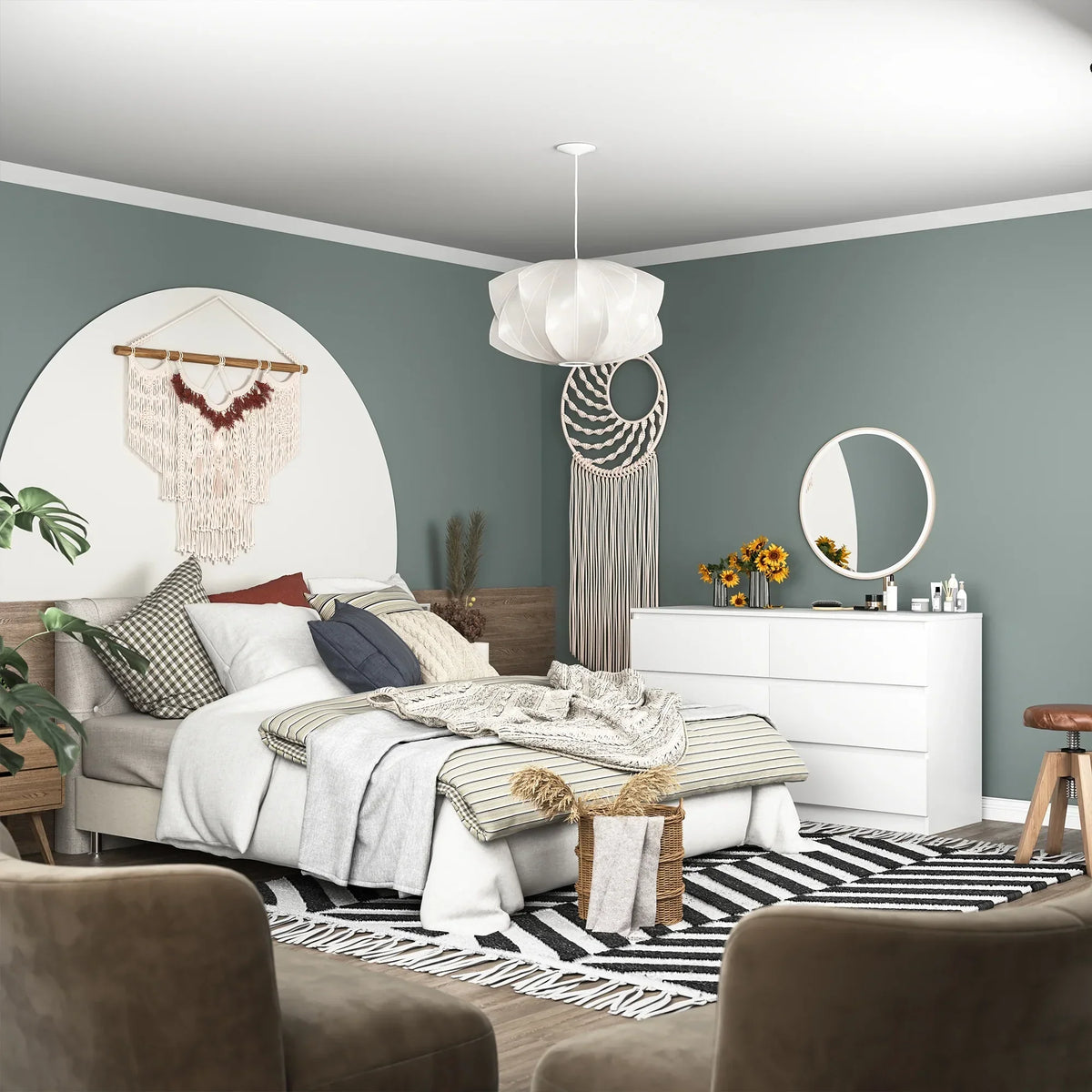 Nouveauté 2026 – Commode Resenkos moderne style milieu du siècle, 6 tiroirs, large, pour chambre à coucher, grise