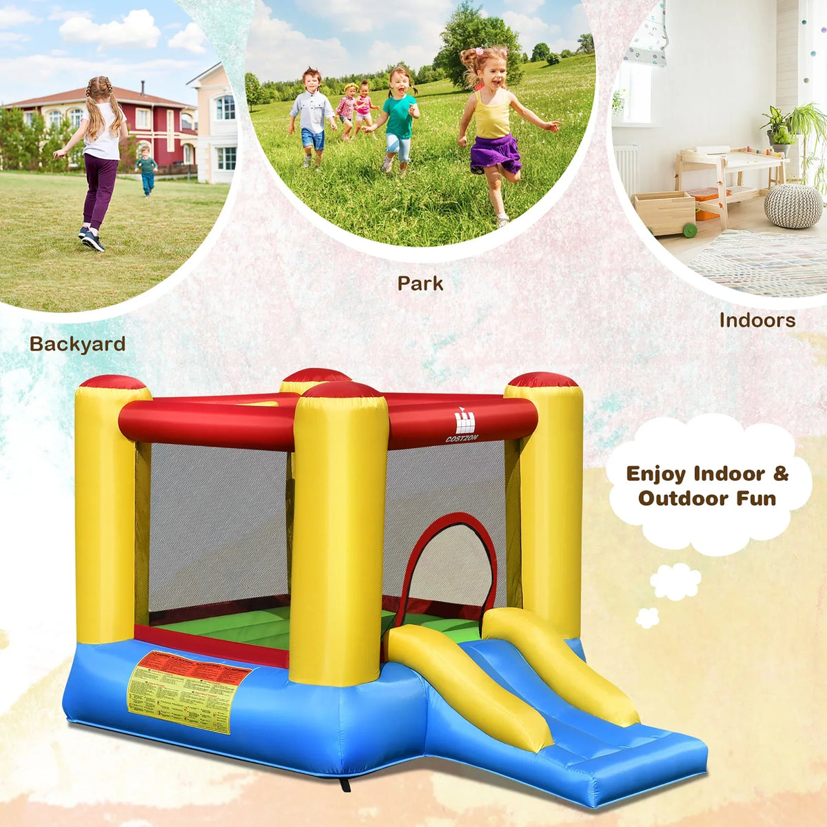Nouveauté 2026 – Château gonflable Costway pour enfants avec toboggan et souffleur de 480 W