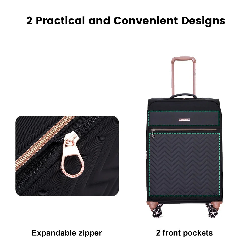 Nouveauté 2026 – Ensemble de 4 bagages Travelhouse : valise souple extensible et légère avec doubles roulettes multidirectionnelles (noir