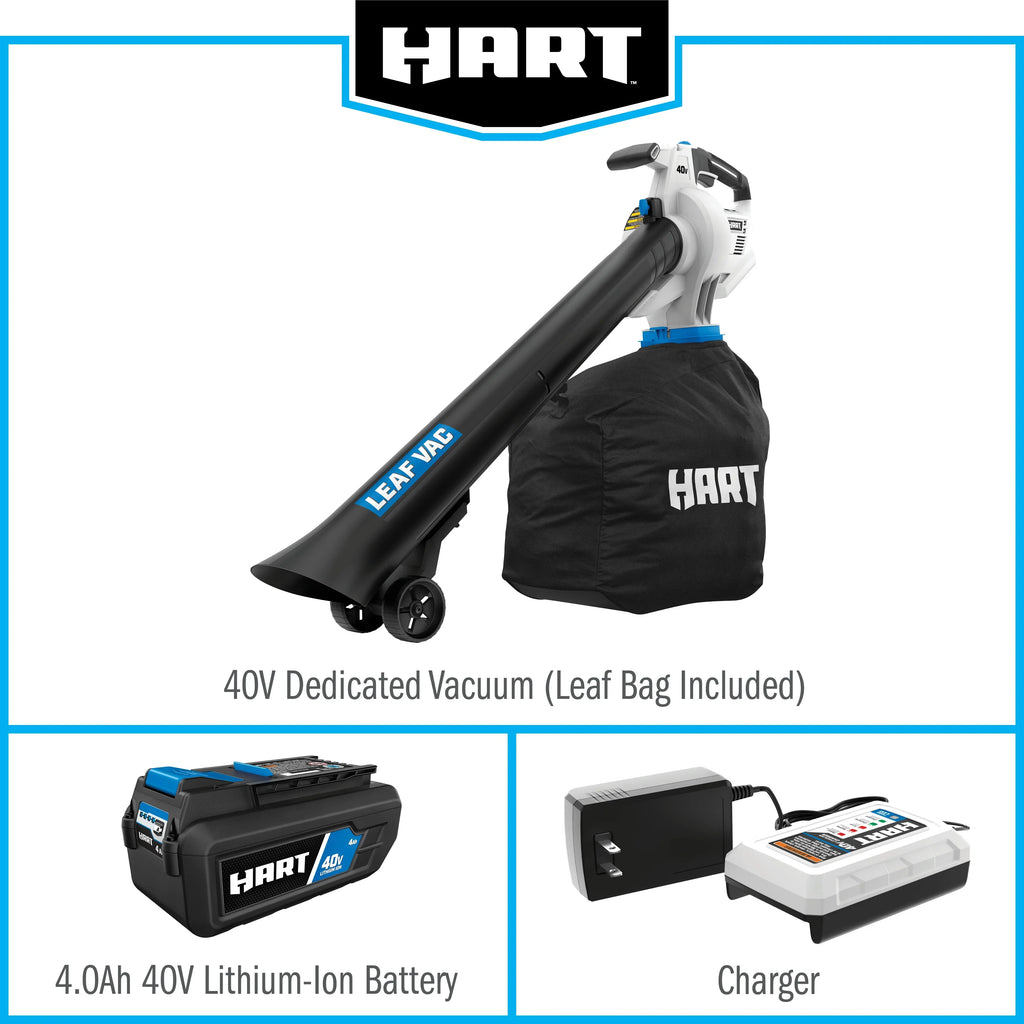 Nouveauté 2026 – Kit aspirateur à feuilles sans fil HART 40V , (1) batterie lithium-ion 4,0 Ah
