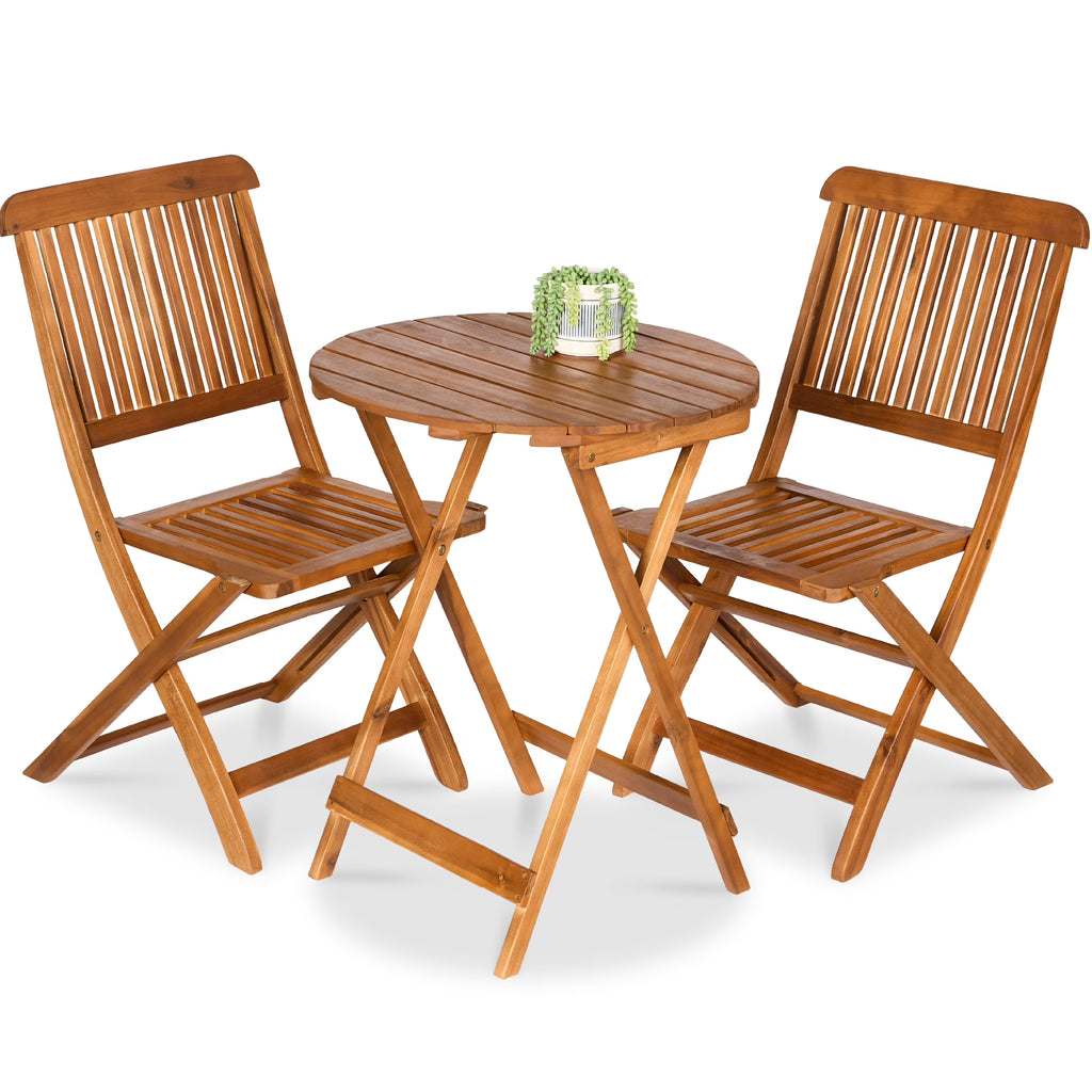 Nouveauté 2026 – Ensemble bistro 3 pièces en bois d'acacia Best Choice Products , mobilier de patio pliant avec 2 chaises et une table - Naturel
