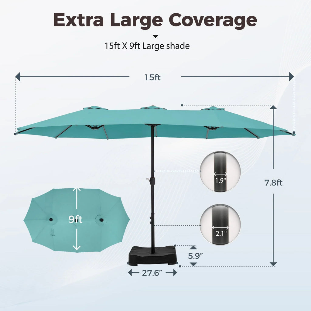 Nouveauté 2026 – Parasol de jardin extra-large Alpha Joy 4,57 m (15 pi) à double face avec manivelle et base - Gris fumé
