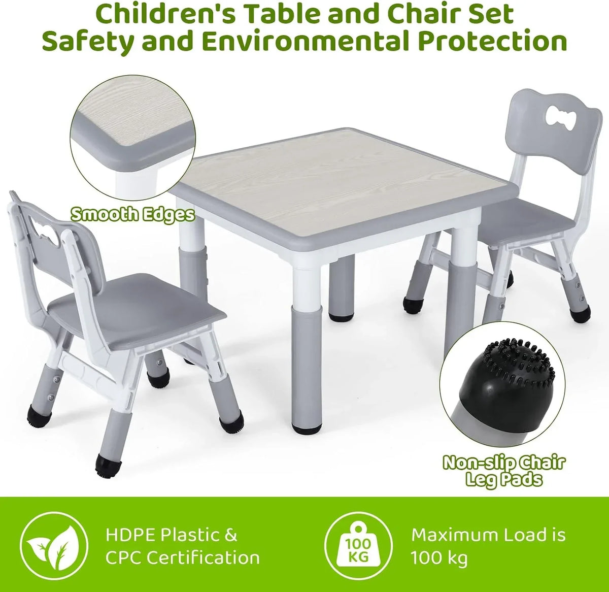 Nouveauté 2026 – Ensemble table et chaises pour enfants Arlopu 5 pièces , hauteur réglable, table d'activités et 4 chaises pour les tout-petits, idéal pour étudier, gris