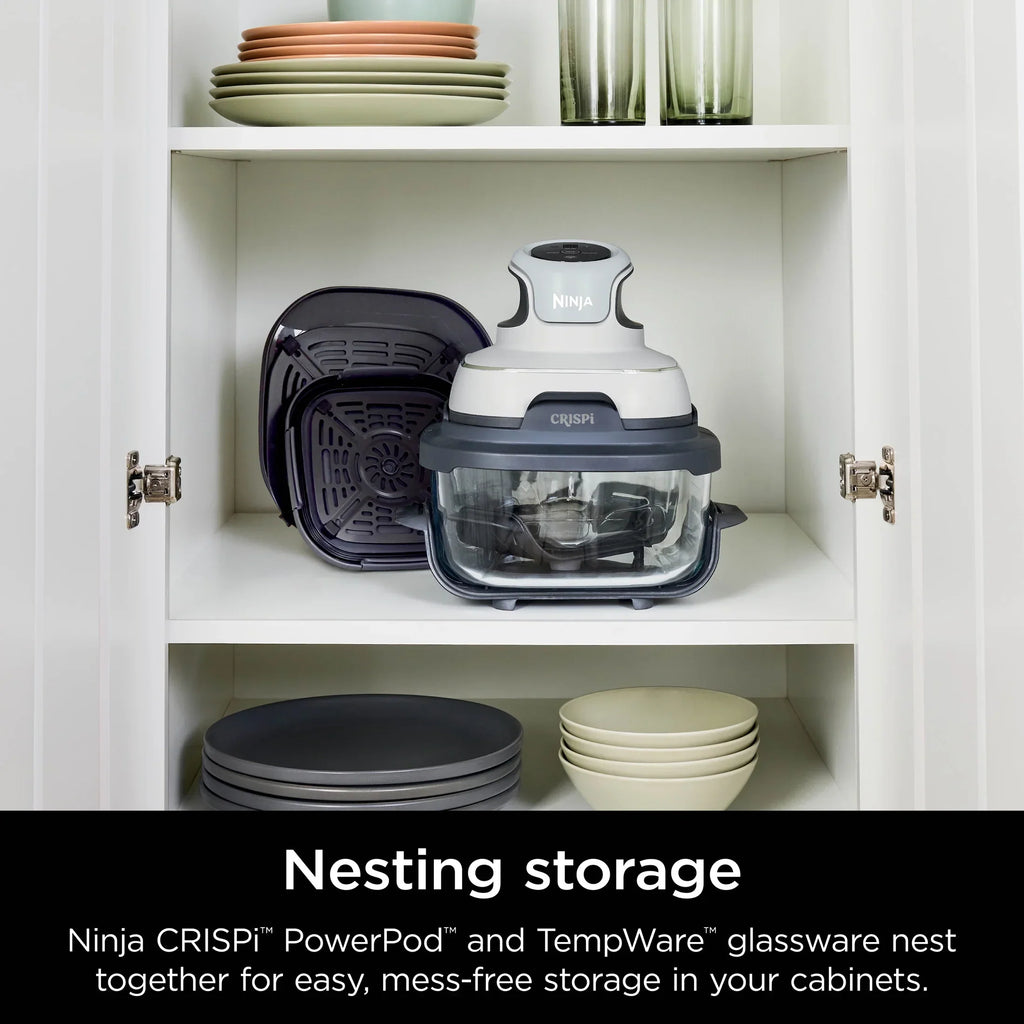 Nouveauté 2026 – Friteuse à air portable 3-en-1 Ninja Crispi , 1500 W, récipients en verre TempWare de 4 L et 5 tasses avec couvercles de conservation, compatible micro-ondes, congélateur et lave-vaisselle, blanc, FN100WH