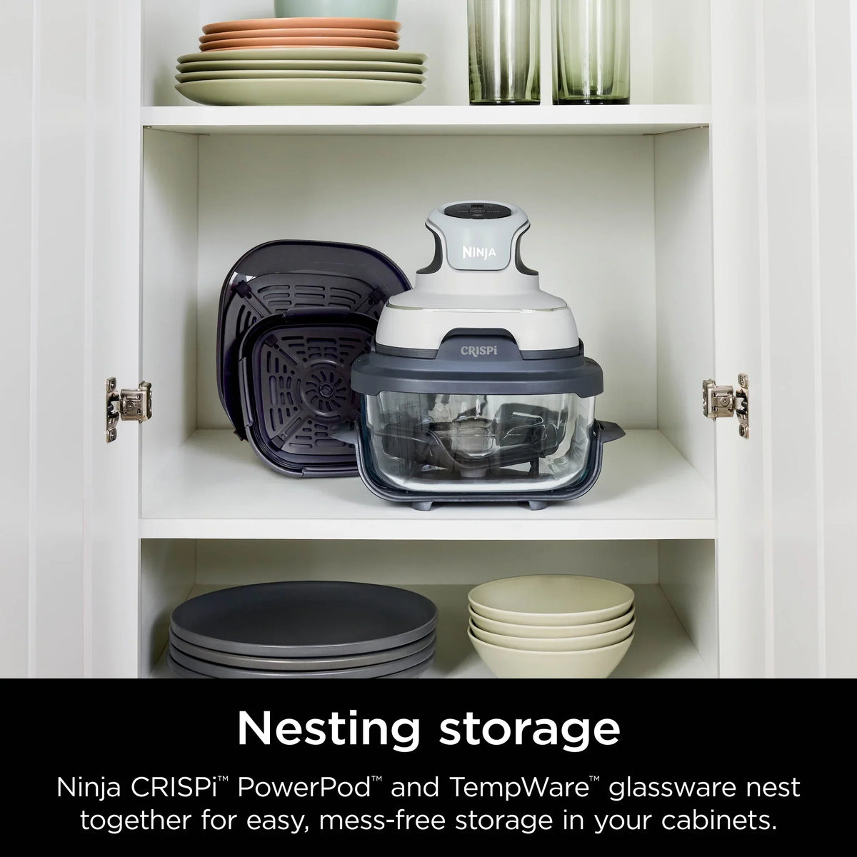 Nouveauté 2026 – Friteuse à air portable 3-en-1 Ninja Crispi , 1500 W, récipients en verre TempWare de 4 L et 5 tasses avec couvercles de conservation, compatible micro-ondes, congélateur et lave-vaisselle, blanc, FN100WH