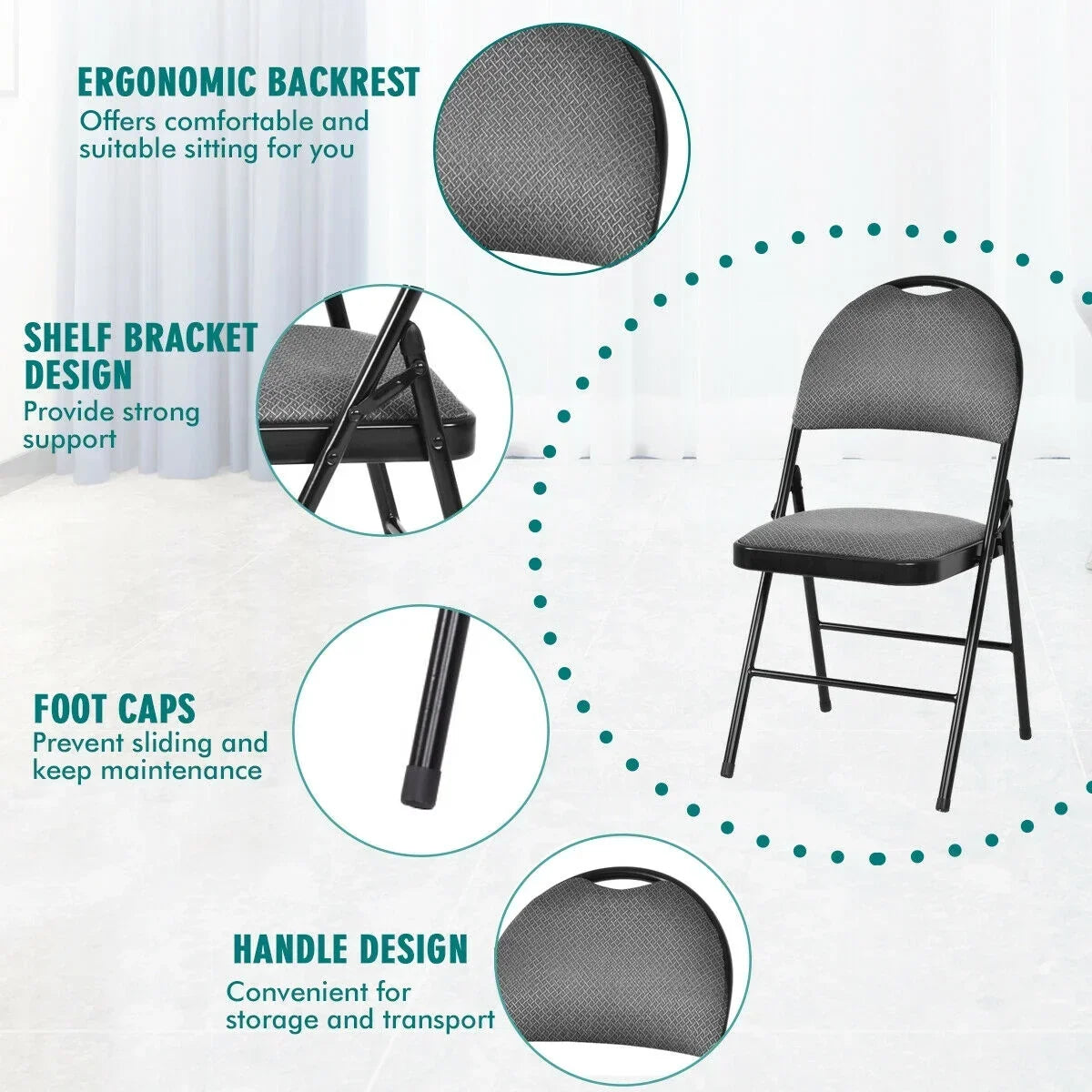 Nouveauté 2026 – Ensemble de 6 chaises pliantes Costway , assise rembourrée et revêtement en tissu, structure en métal, beige, pour la maison ou le bureau