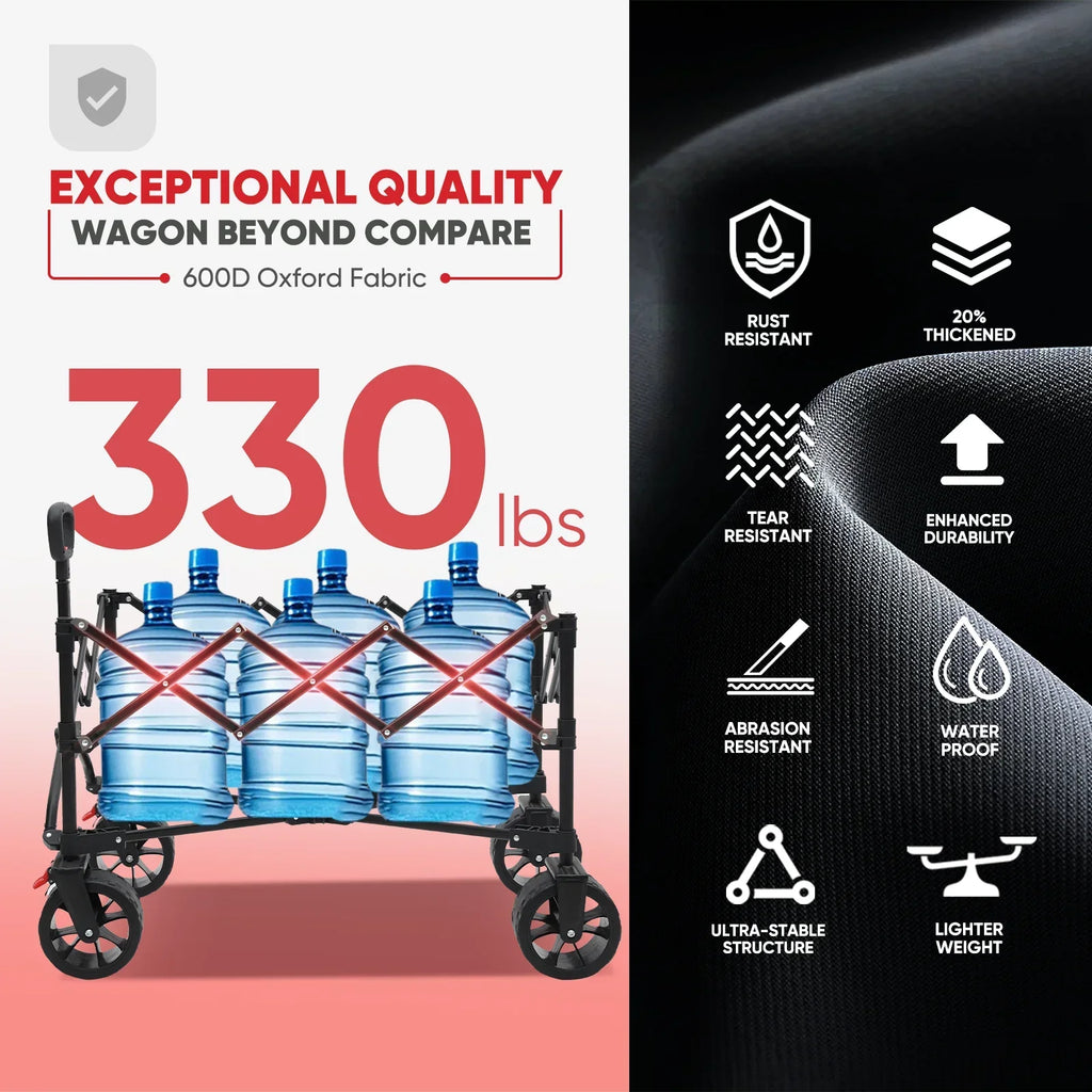 Nouveauté 2026 – Chariot pliable Sekey , capacité 330 lb, grande capacité 220 L, robuste et pliable, avec roues tout-terrain, idéal pour le camping, la plage, le sport, les courses (noir, garantie 1 an