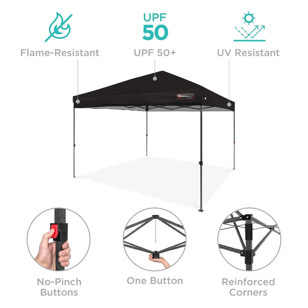 Nouveauté 2026 – Best Choice Products 3,66 m x 3,66 m - Abri pliant facile à monter avec installation en un clic, sac à roulettes et 4 sacs de lestage - Bleu marine