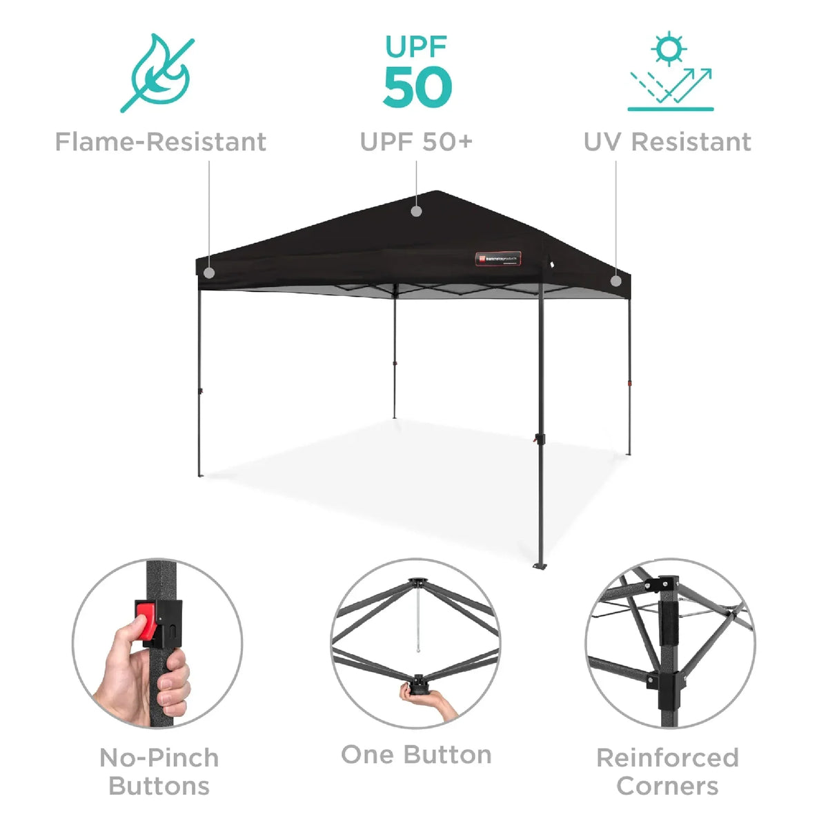 Nouveauté 2026 – Best Choice Products 3,66 m x 3,66 m - Abri pliant facile à monter avec installation en un clic, sac à roulettes et 4 sacs de lestage - Bleu marine