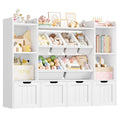 Nouveauté 2026 – Bibliothèque enfant Hiphuta à 3 niveaux avec rangement pour jouets, en bois, composée de 6 boîtes et 4 tiroirs amovibles, blanche