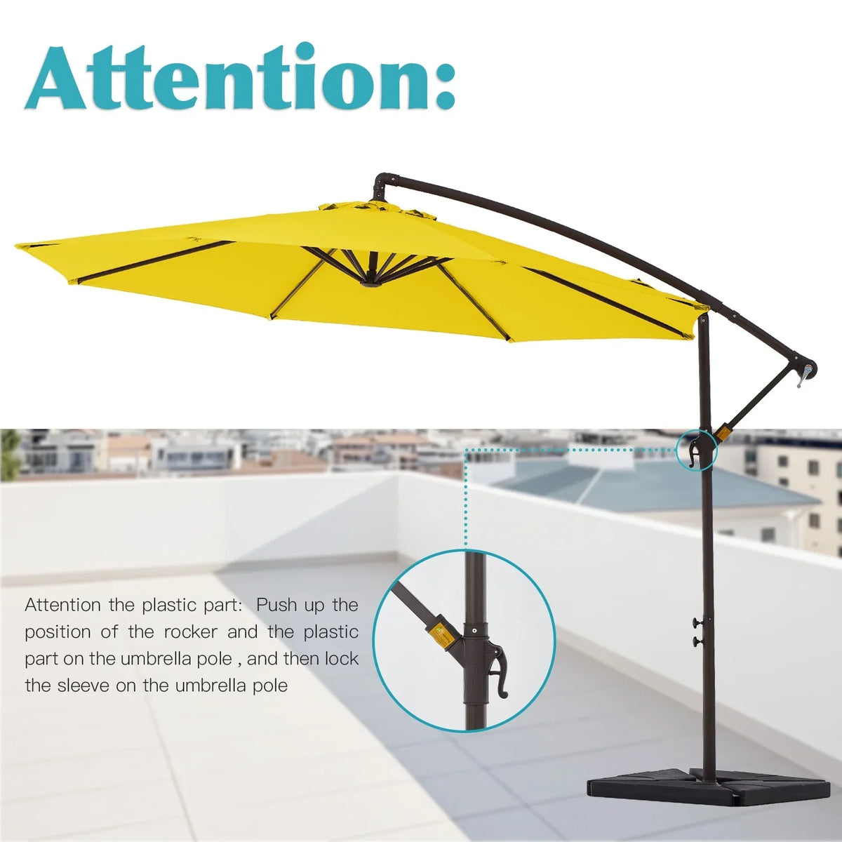 Nouveauté 2026 – Parasol déporté suspendu JUSTLET de 3 m (10 pi) robuste avec base en 4 pièces incluse, beige