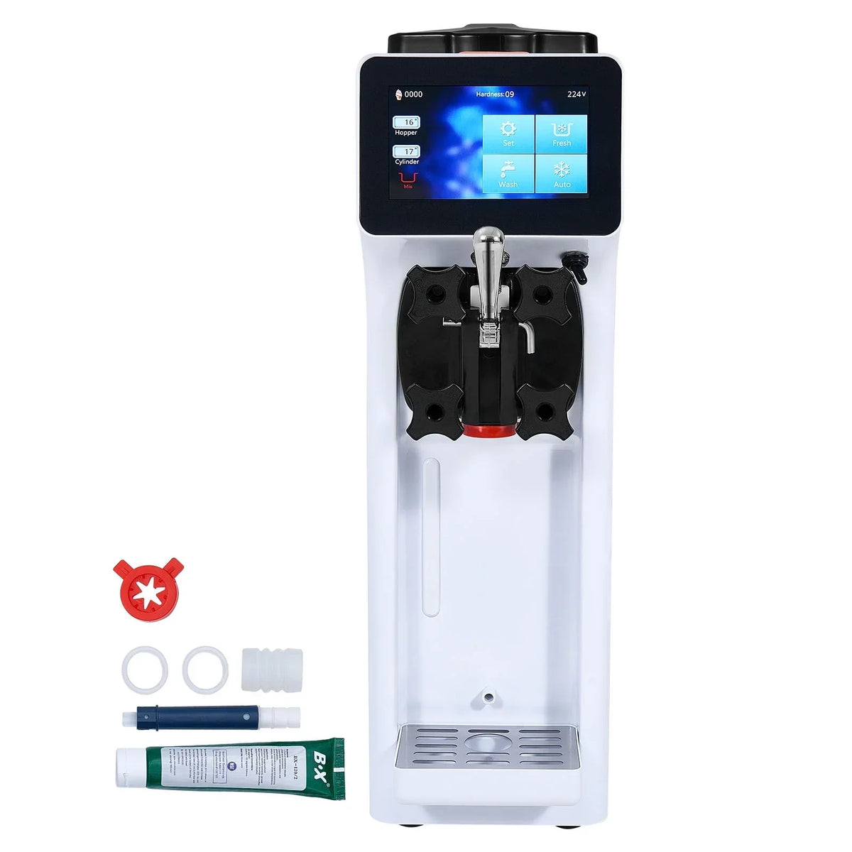 Nouveauté 2026 – Machine à glace commerciale KFFKFF , 2,7-4 gal/10-15 L/h, trémie de 4 L, une seule saveur, machine à glace molle de comptoir, nettoyage automatique, pré-refroidissement