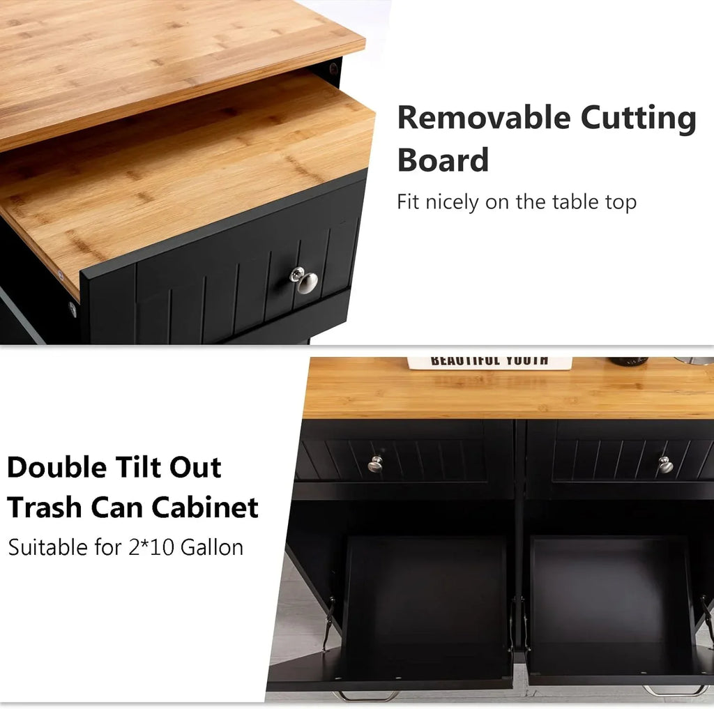 Nouveauté 2026 – Armoire à poubelles double basculante Hlivelood , 75 litres, résistante aux animaux, avec panier à linge et planche à découper, et tiroirs de rangement escamotables pour le tri des déchets en bois