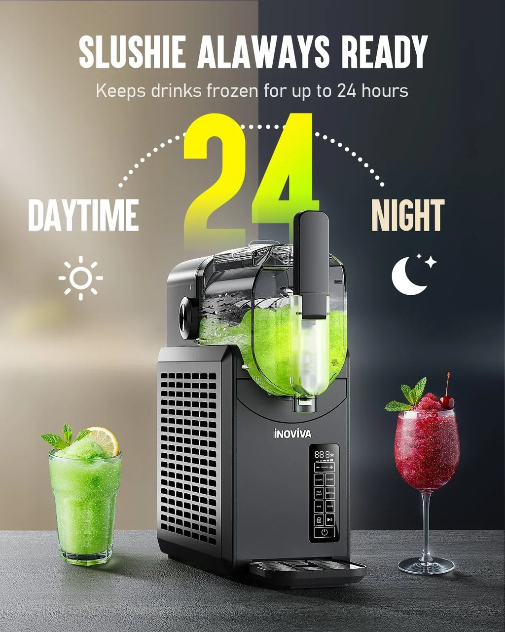 Nouveauté 2026 – Machine à granita INOVIVA , sans glace, 2,5 L (88 oz), avec fonction autonettoyante, 5 programmes prédéfinis, margaritas glacées, frappés, milkshakes et bien plus encore