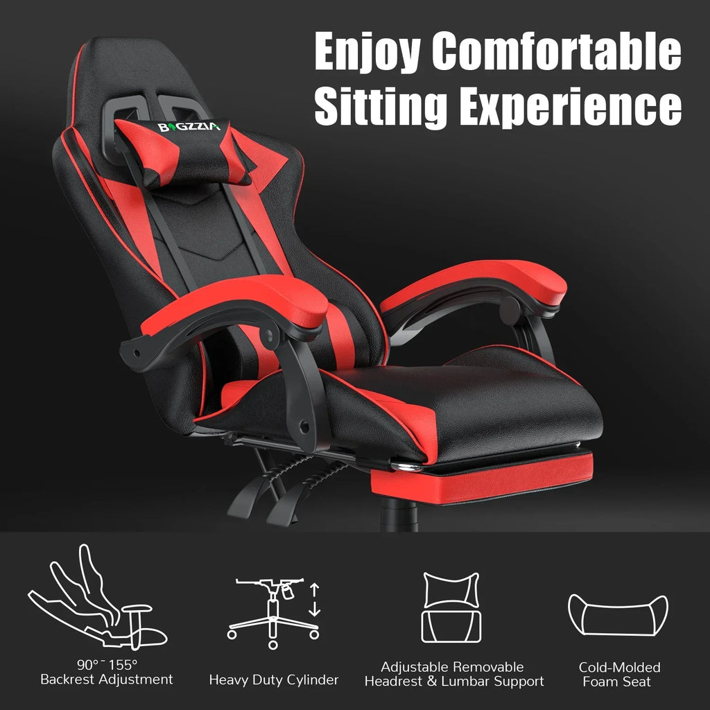 Nouveauté 2026 – Chaise de jeu Bigzzia , chaise de bureau ergonomique avec appui-tête et soutien lombaire réglables en hauteur, pour adultes et adolescents, noir et blanc