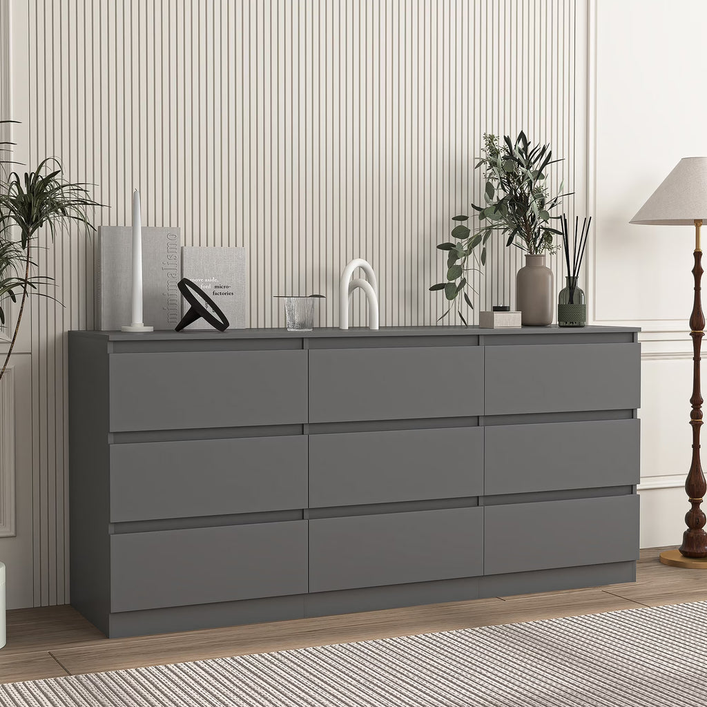 Nouveauté 2026 – Commode Resenkos moderne style milieu du siècle, 6 tiroirs, large, pour chambre à coucher, grise