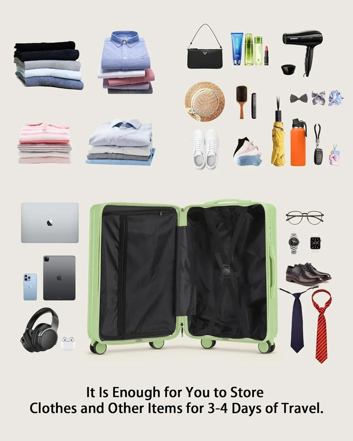 Nouveauté 2026 – Valise cabine 20 de 51 cm (20 pouces) avec porte-gobelet et port USB, approuvée par les compagnies aériennes et verrouillable TSA, légère, en polycarbonate, avec roulettes pivotantes à 360°