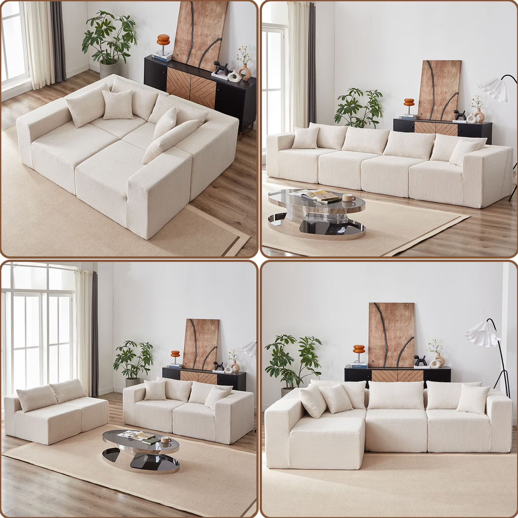 Nouveauté 2026 – Canapé d'angle modulaire en velours côtelé de 264 cm (104 pouces), ensemble de canapés de sol de luxe, mobilier d'intérieur rembourré, canapé compressé en mousse pour salon et chambre, combinaison libre de 4 pièces