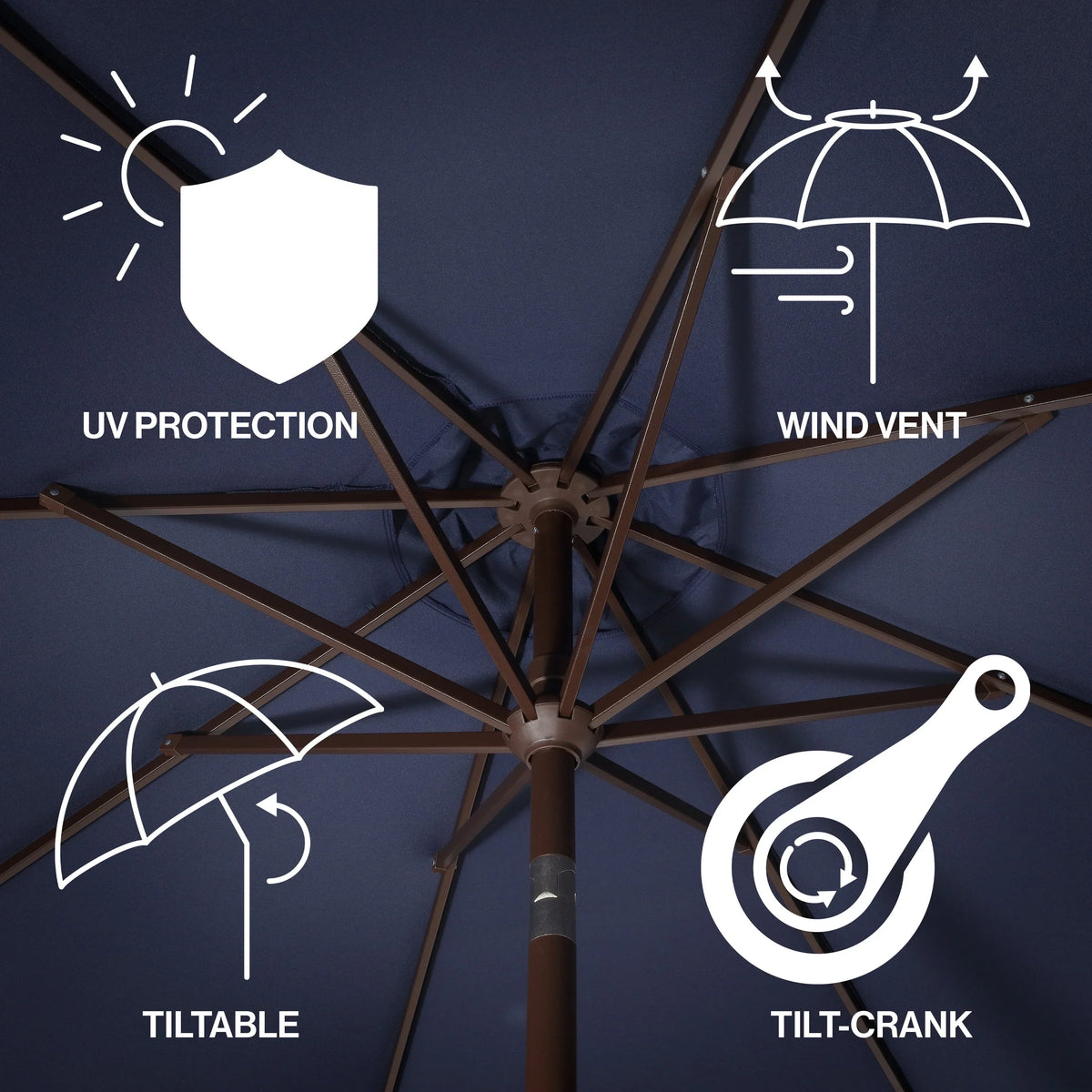 Nouveauté 2026 – Parasol de marché JONATHAN Y Tracy 2,74 m (9 pi), style classique milieu du siècle, franges festonnées, manivelle d'inclinaison automatique, aération et protection UV, rose corail/blanc, mât marron foncé
