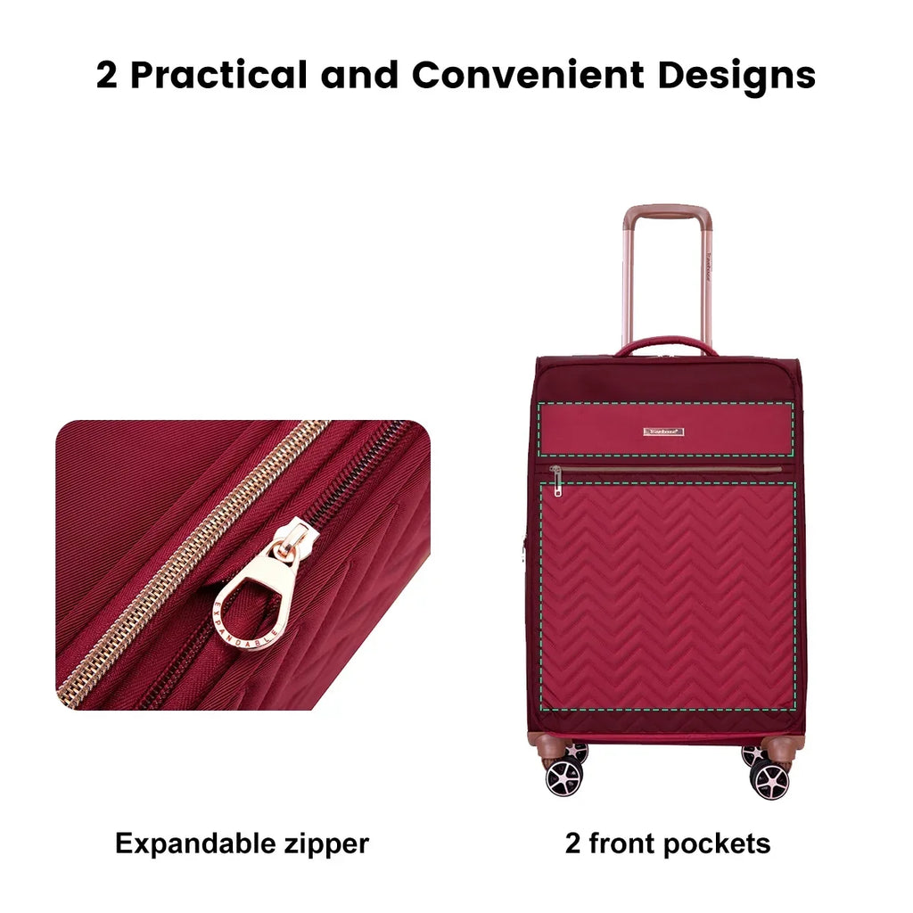 Nouveauté 2026 – Ensemble de 4 bagages Travelhouse : valise souple extensible et légère avec doubles roulettes multidirectionnelles (noir
