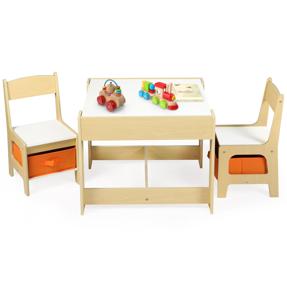 Nouveauté 2026 – Ensemble table et 2 chaises pour enfants LINLUX , table d'activités avec tableau noir/blanc, gris