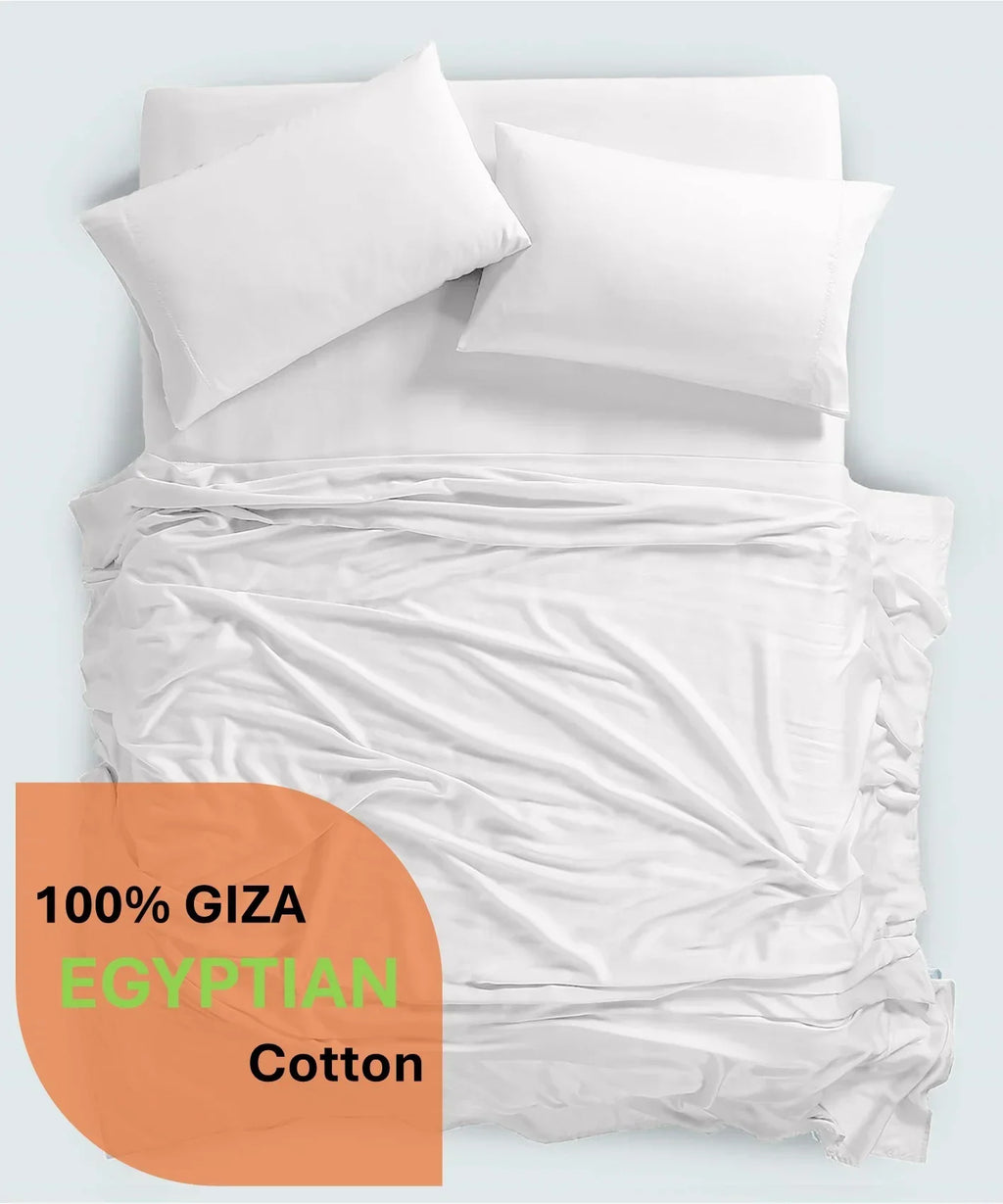 Nouveauté 2026 – Parure de lit 4 pièces en coton égyptien Giza 100 % (600 fils/cm²), drap-housse à bonnet profond de 38 cm, satin doux et respirant - Noir, 1 place