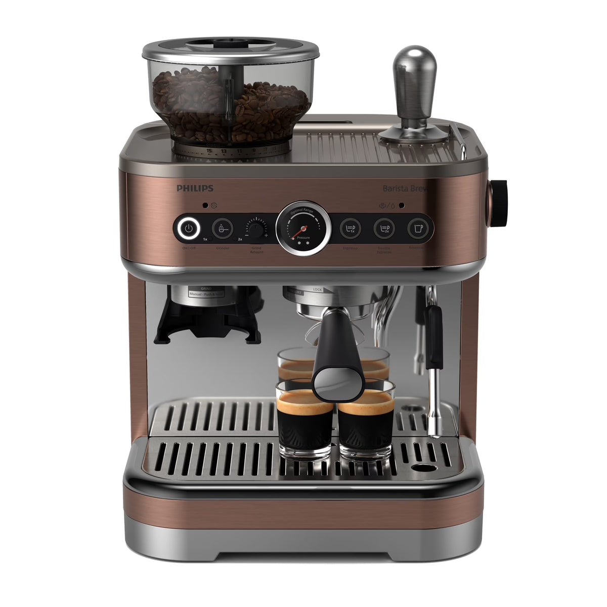 Nouveauté 2026 – Machine à expresso semi-automatique Philips Barista Brew avec mousseur à lait, métal argenté