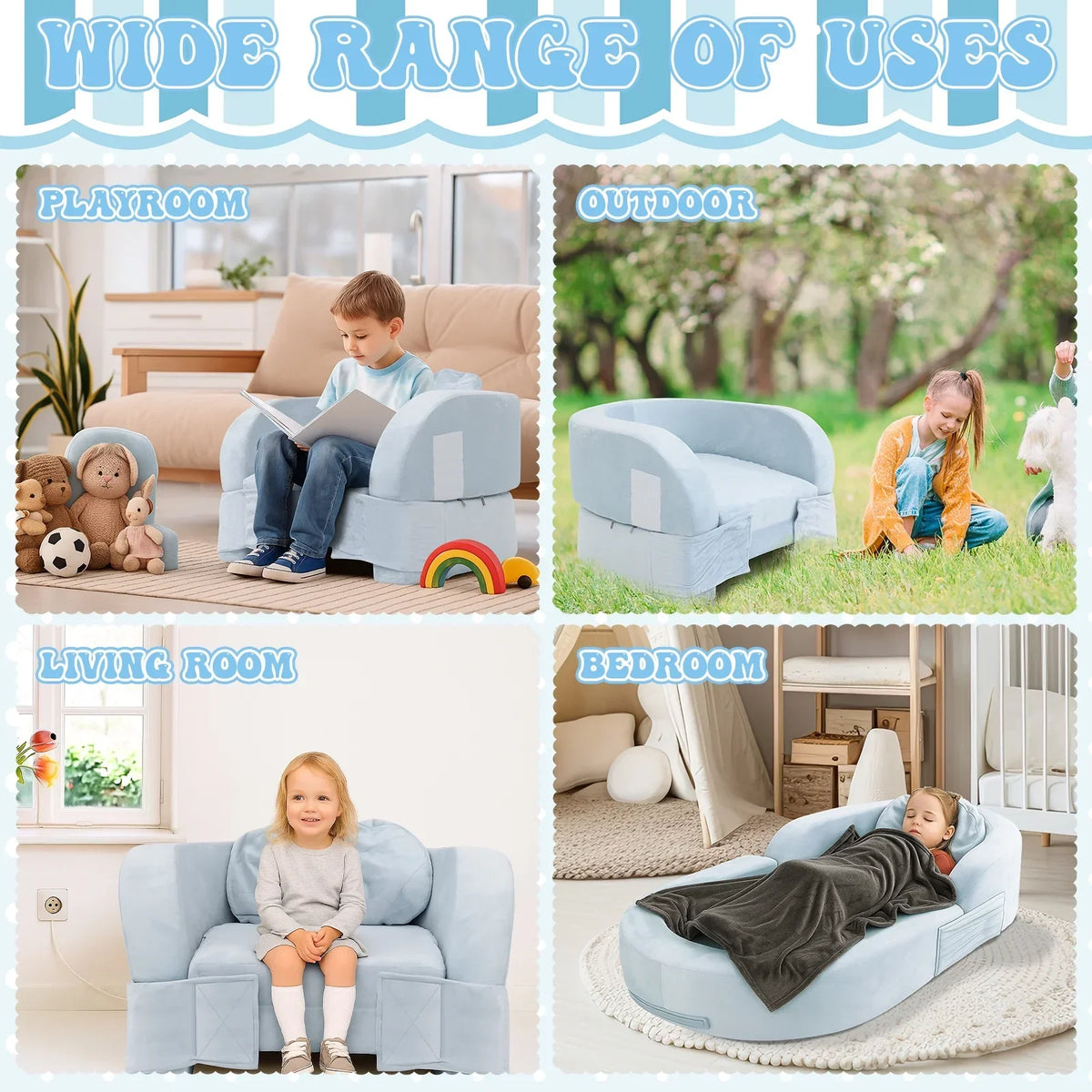 Nouveauté 2026 – Lit de voyage pour tout-petits Coumy 2-en-1 avec housse amovible, matelas pliable et portable en mousse souple, sac de transport inclus, bleu