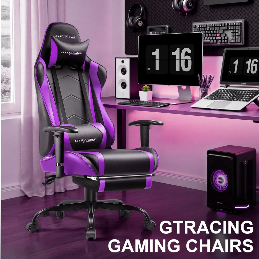Nouveauté 2026 – Chaise de jeu GTRACING , chaise de bureau ergonomique avec soutien lombaire, revêtement en cuir PU, repose-pieds et appui-tête réglable, rouge