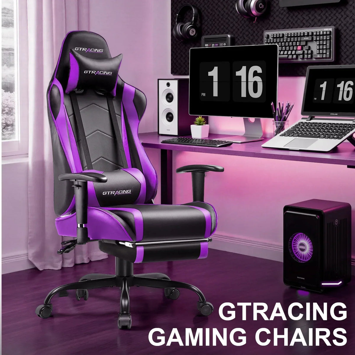 Nouveauté 2026 – Chaise de jeu GTRACING , chaise de bureau ergonomique avec soutien lombaire, revêtement en cuir PU, repose-pieds et appui-tête réglable, rouge