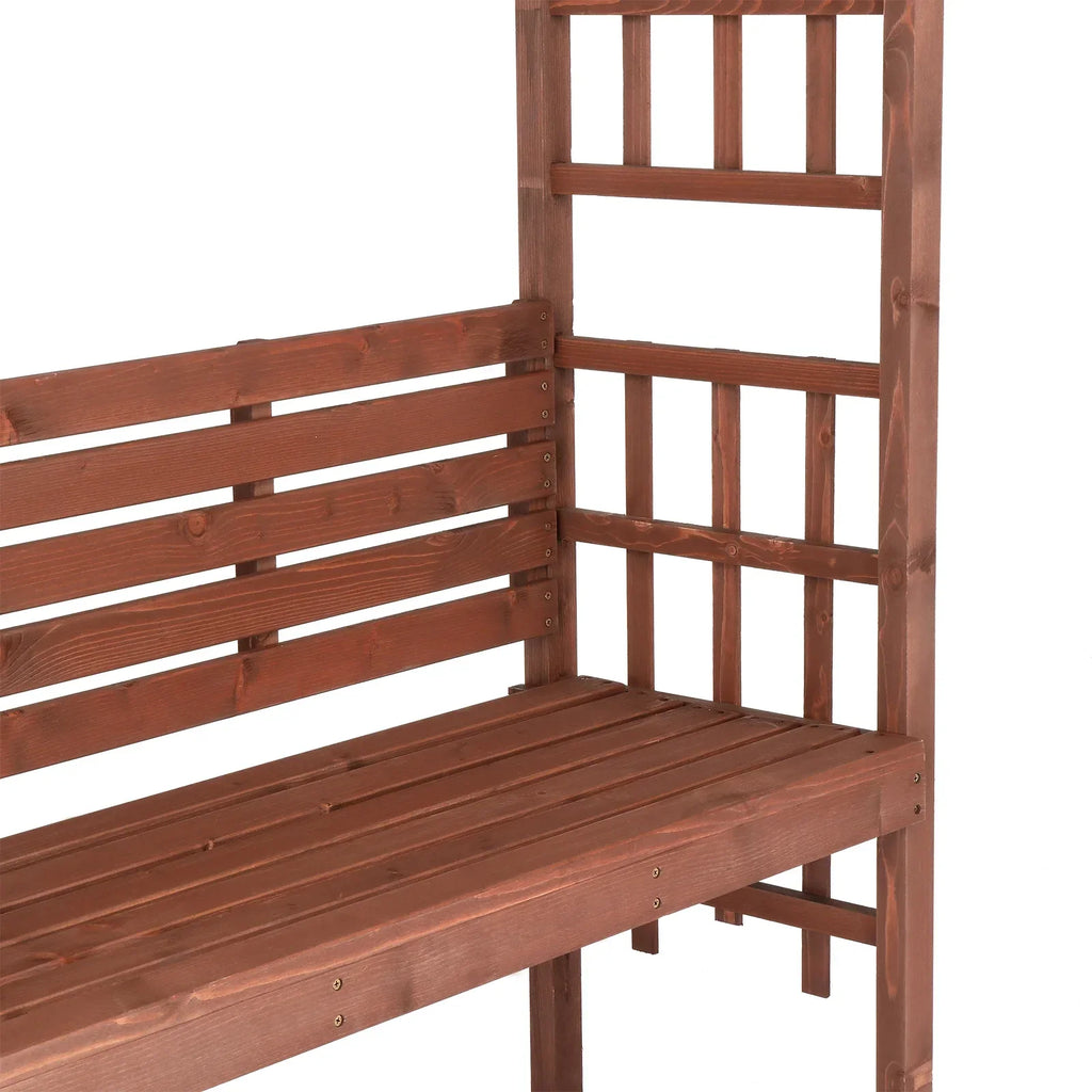 Nouveauté 2026 – Arche en bois de 2,1 m (6,8 pi) avec banc pour 2 personnes, treillis pour plantes grimpantes, décoration extérieure pour jardin, pelouse, terrasse, marron foncé