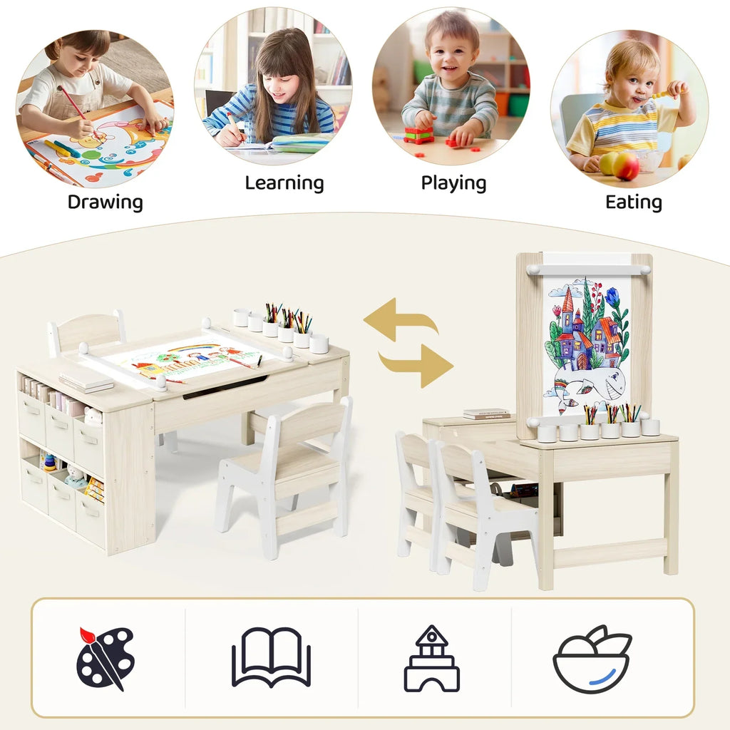 Nouveauté 2026 – Ensemble table et 2 chaises LAZY BUDDY pour enfants , chevalet 2 en 1 et table de bricolage pour tout-petits avec bacs de rangement, gobelets de peinture et rouleau de papier, idéal pour les enfants de 3 ans et plus