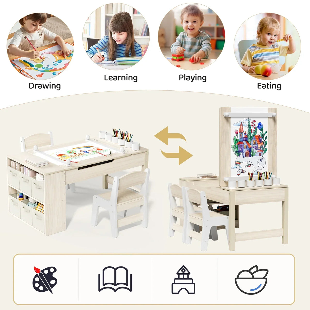 Nouveauté 2026 – Ensemble table et 2 chaises LAZY BUDDY pour enfants , chevalet 2 en 1 et table de bricolage pour tout-petits avec bacs de rangement, gobelets de peinture et rouleau de papier, idéal pour les enfants de 3 ans et plus