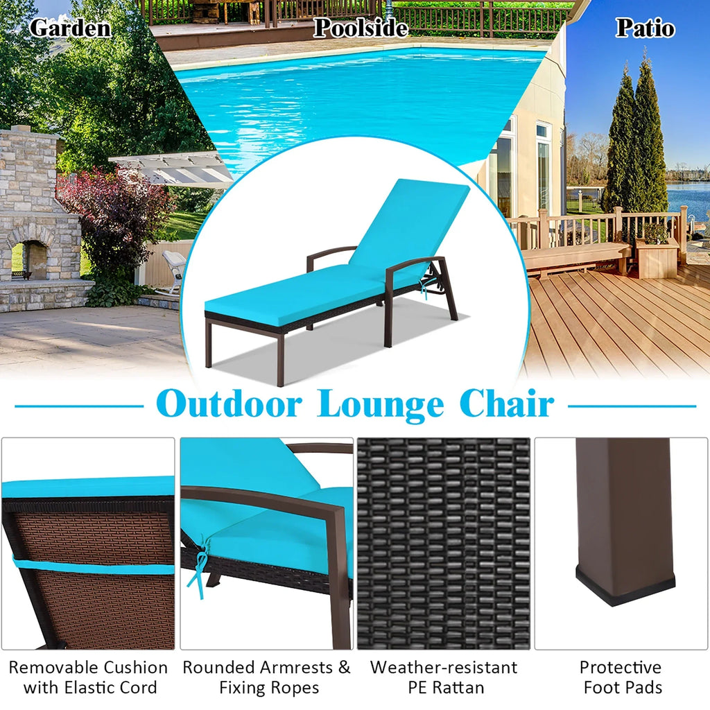 Nouveauté 2026 – Costway Lot de 2 chaises longues de patio en rotin, dossier inclinable, coussin réglable, rouge