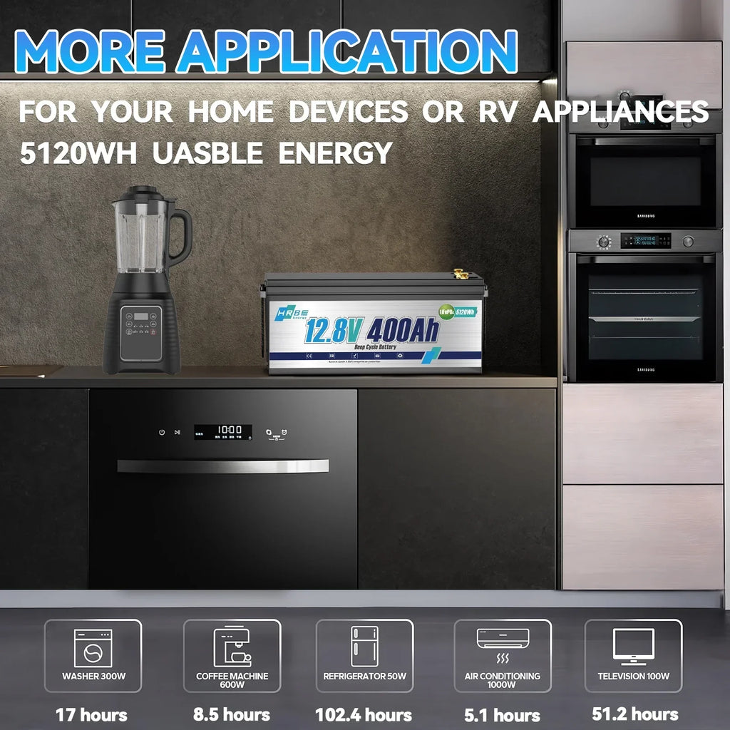 Nouveauté 2026 – Batterie au lithium LiFePO4 12 V 400 Ah , 5120 Wh, puissance maximale de 3200 W, durée de vie de plus de 15 000 cycles de charge/décharge, groupe 8D, pour camping-cars, moteurs de pêche solaires et de traîne, applications marines, av