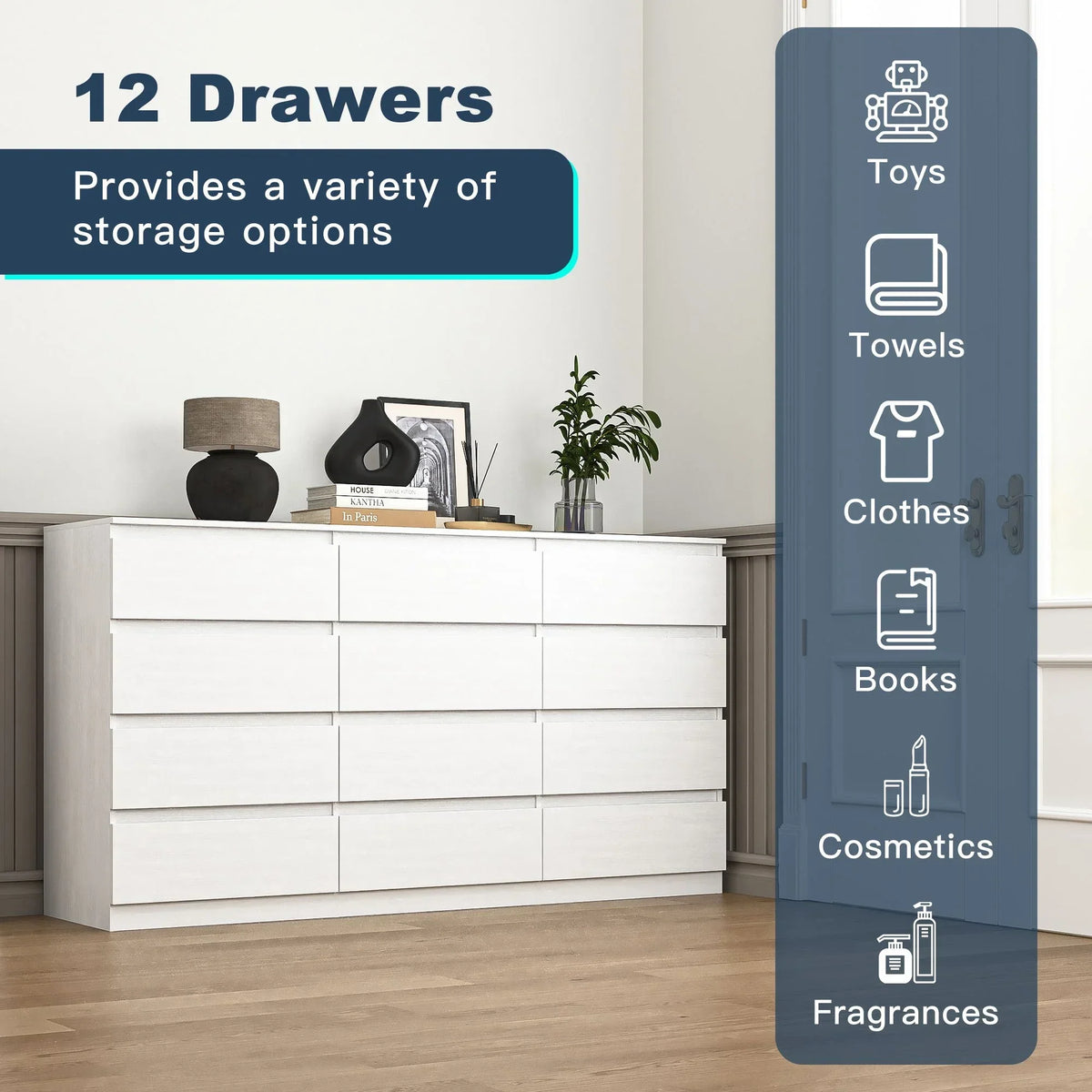 Nouveauté 2026 – Commode Resenkos moderne style milieu du siècle, 6 tiroirs, large, pour chambre à coucher, grise