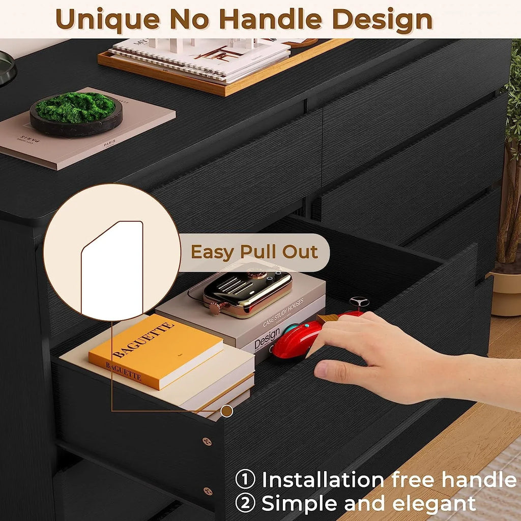 Nouveauté 2026 – Commode double à 8 tiroirs en bois noir, idéale pour la chambre à coucher ou le salon. Grand meuble de rangement pour la maison ou le salon