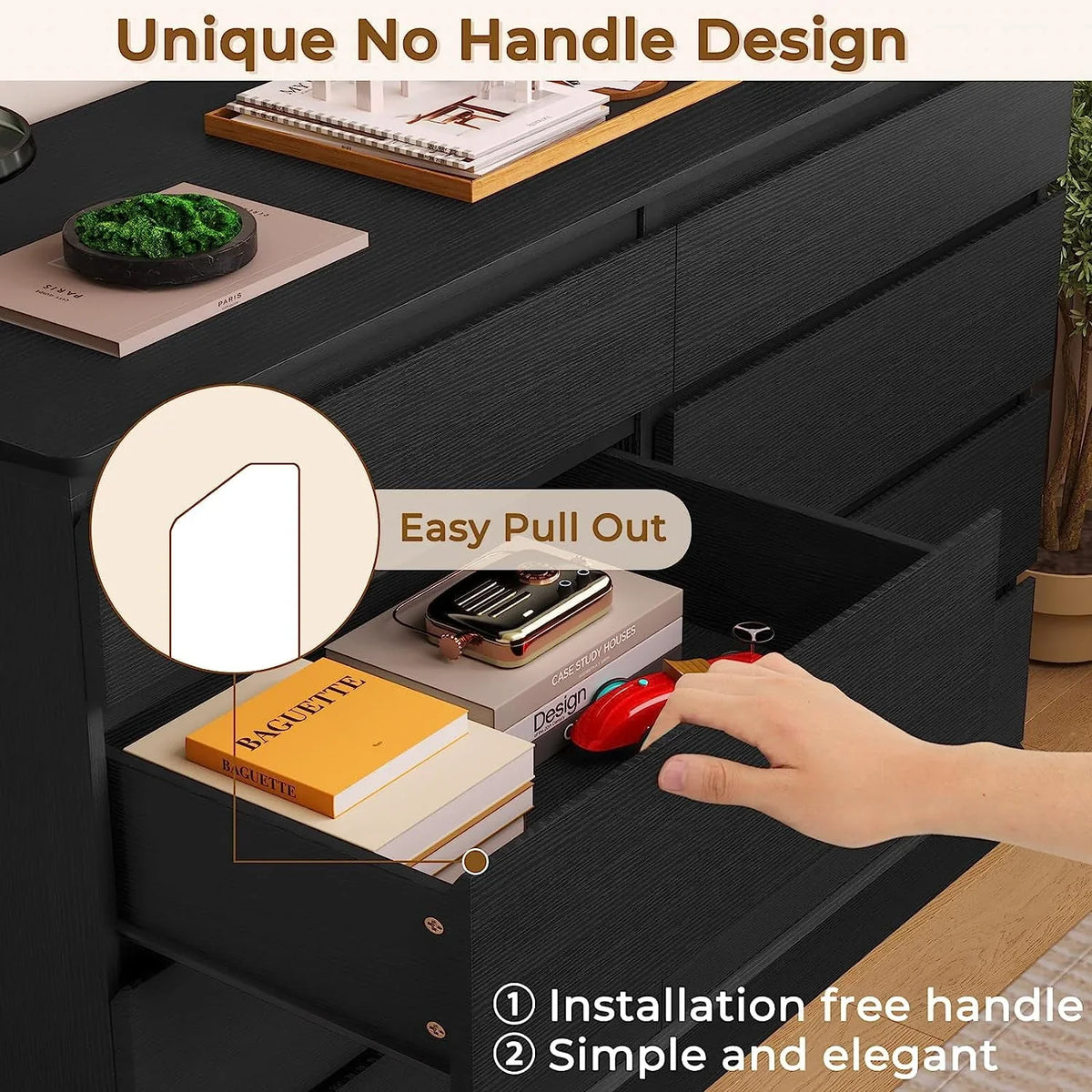 Nouveauté 2026 – Commode double à 8 tiroirs en bois noir, idéale pour la chambre à coucher ou le salon. Grand meuble de rangement pour la maison ou le salon