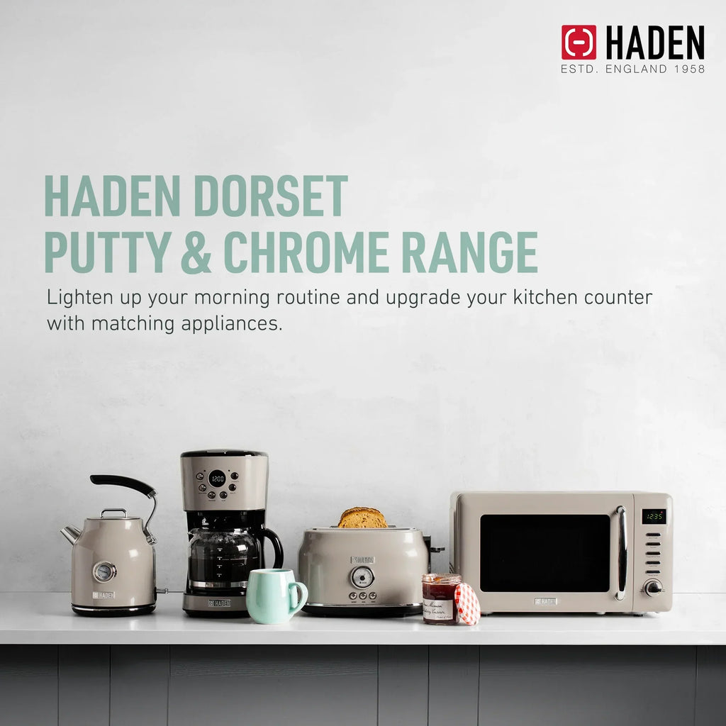 Nouveauté 2026 – Bouilloire électrique Haden Dorset 1,7 litre avec socle, mastic et chrome