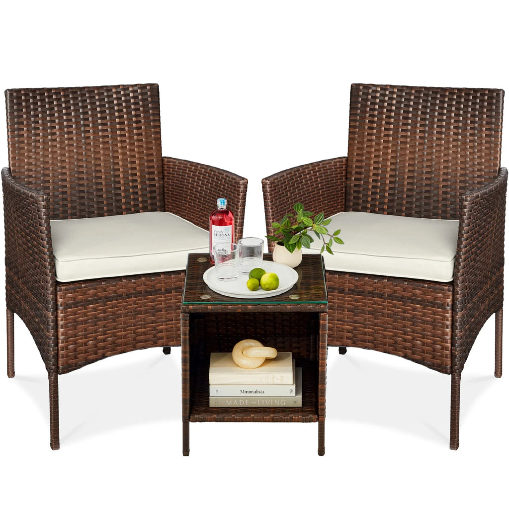 Nouveauté 2026 – Ensemble bistro de jardin 3 pièces en résine tressée Best Choice Products , avec 2 chaises et une table - Gris/Bleu marine