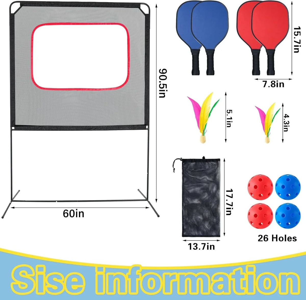 Nouveauté 2026 – Slsy Pickleball Portable avec Filet, un jeu de raquettes combinant pickleball, badminton, jianzi et tennis, jeux de jardin, sport d'intérieur et d'extérieur, jeux amusants pour enfants et adultes