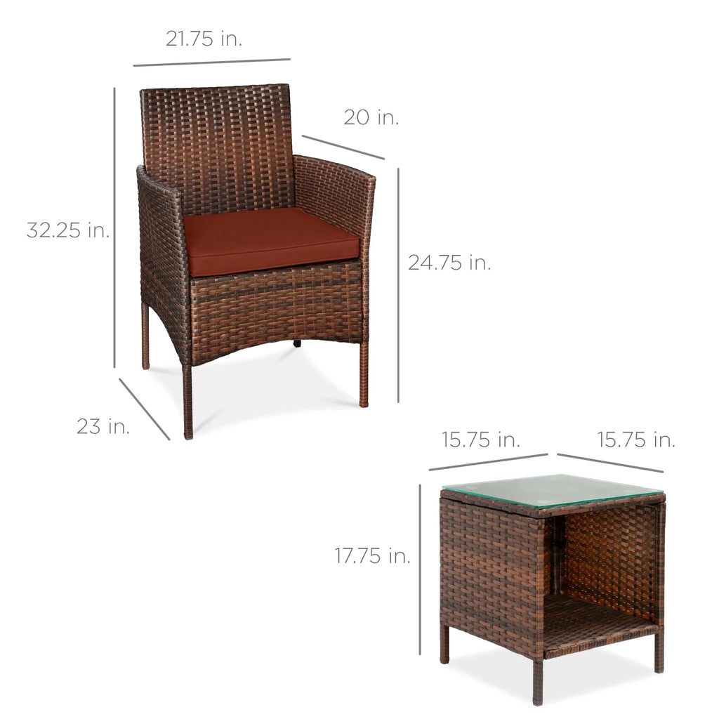 Nouveauté 2026 – Ensemble bistro de jardin 3 pièces en résine tressée Best Choice Products , avec 2 chaises et une table - Gris/Bleu marine