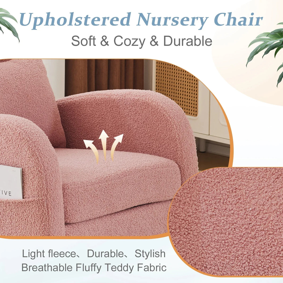Nouveauté 2026 – Fauteuil à bascule Ktaxon , fauteuil de lecture inclinable, confortable, revêtu de velours peluche, canapé à bascule une place, beige, idéal pour le salon, la chambre d'enfant ou la chambre à coucher