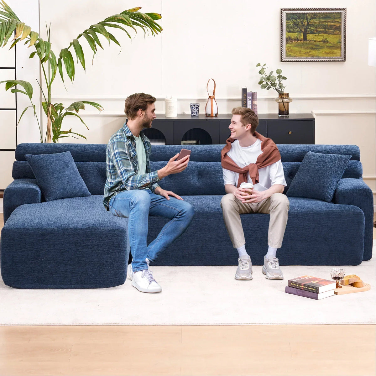 Nouveauté 2026 – Canapé 4 Compression , bleu antique - Décoration intérieure avec assise plus large et profonde et dossier surélevé pour un confort chic et relaxant