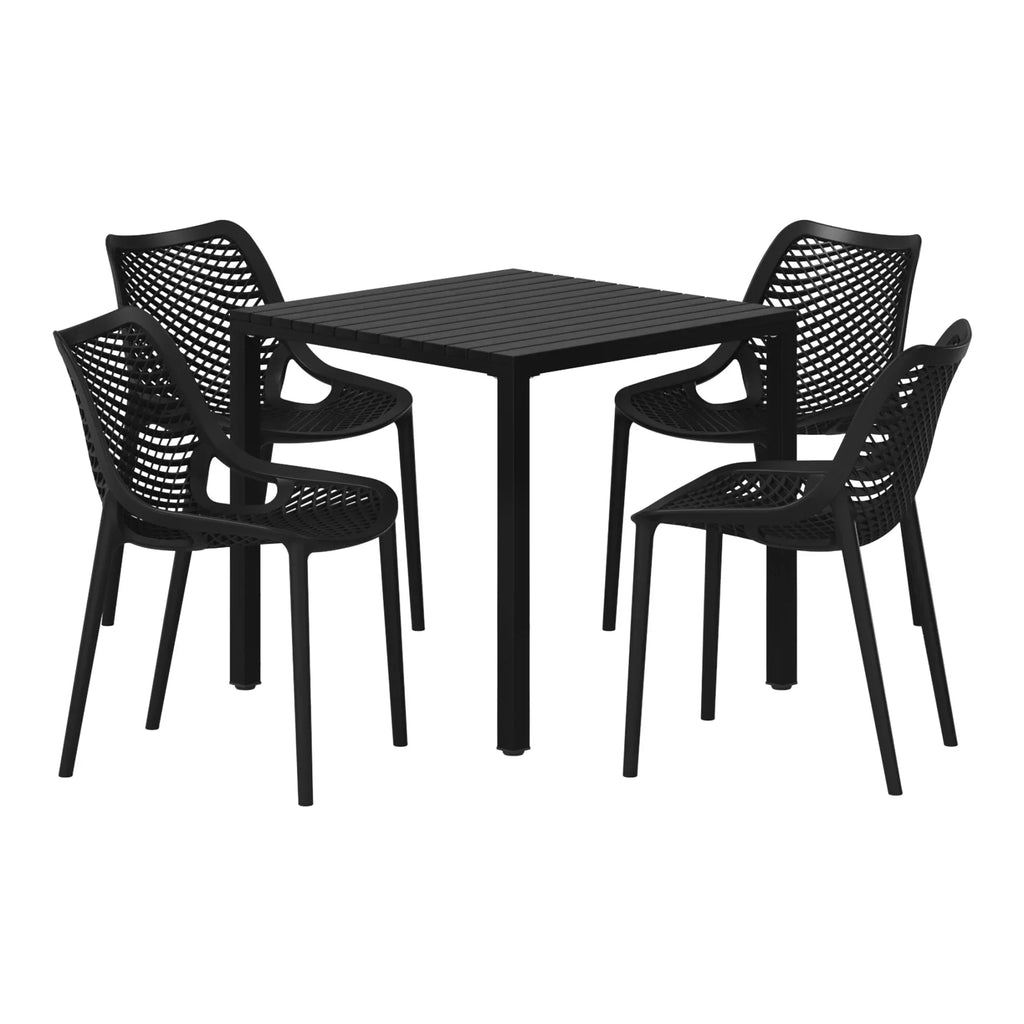 Nouveauté 2026 – Ensemble de salle à manger d'extérieur WestinTrends Playa 5 pièces avec table et chaises empilables, structure en métal, vert olive